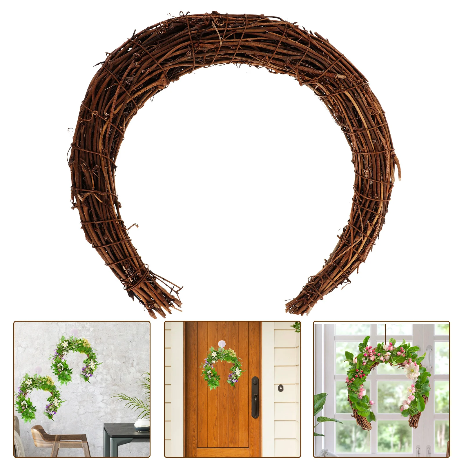 

Natural Rattan Moon Shape Wreath Frame Ring for DIY Garland Materials Rustic Hanging Decoration Indoor Outdoor