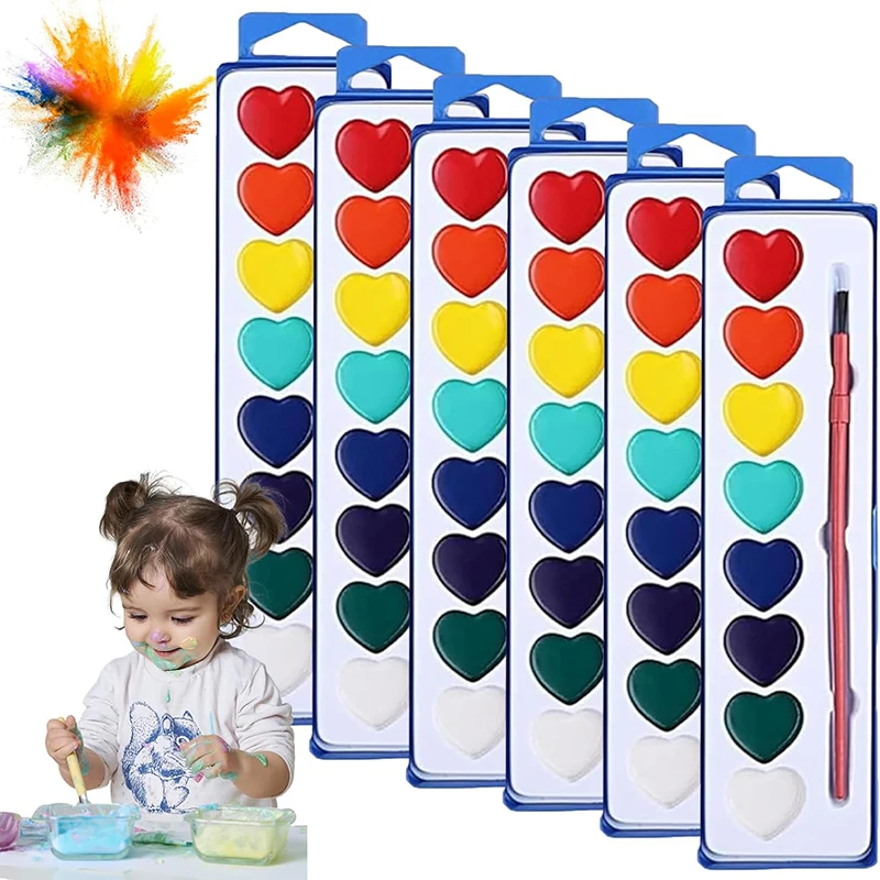 3/6Pcs Valentines Paint Sets Washable Water Color Kids Paint Set With Paintbrush For School Classroom Valentine's Exchange Gift
