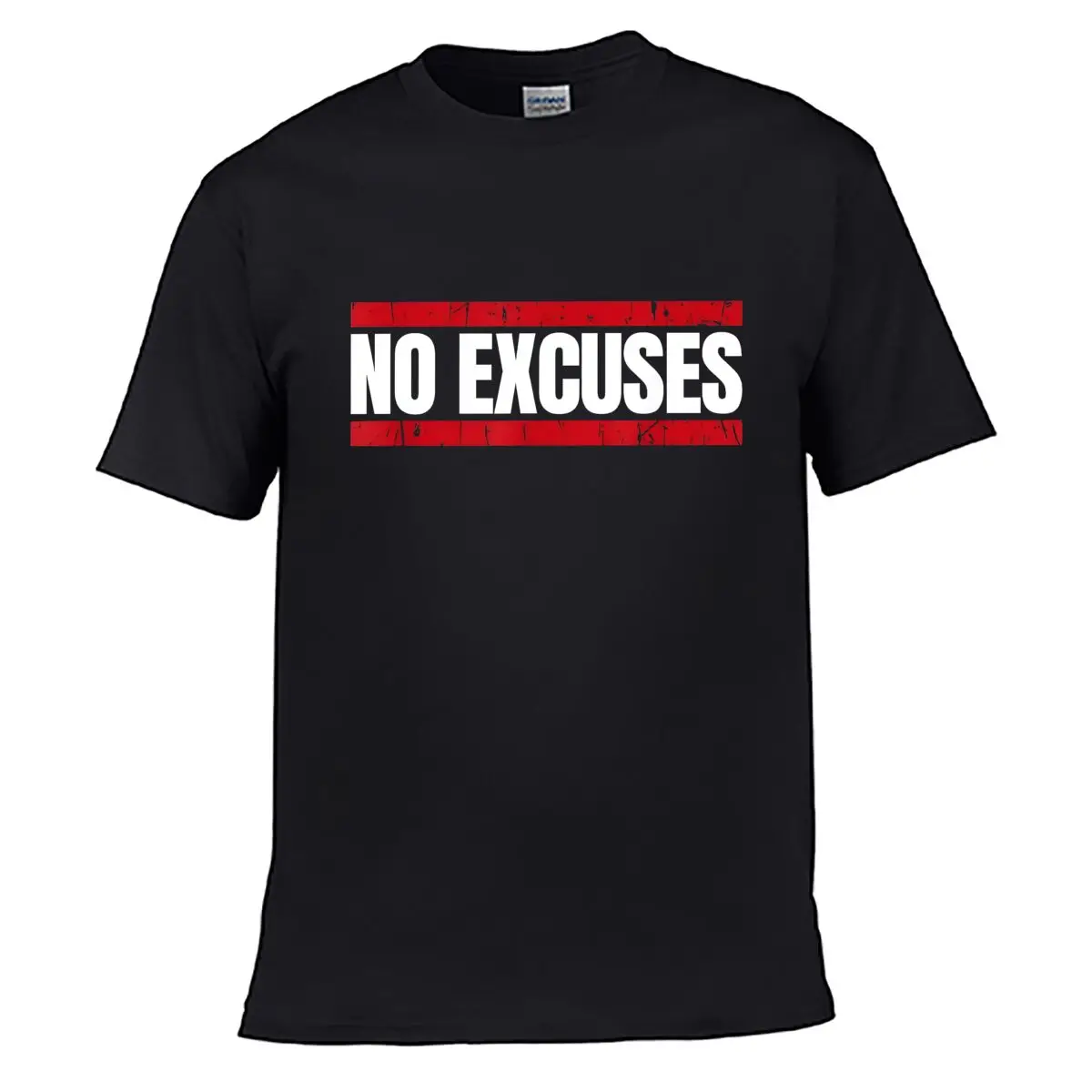 No Excuses Red Distressed Text Solid Washed Vintage Tee Distressed Loose
