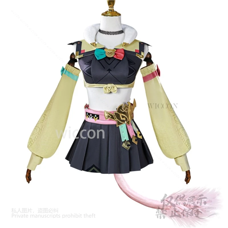 أنيمي لعبة جينشين تأثير فانيسا أنيمي زي الوردي شعر مستعار فستان ذيل موحد حفلة الهالوين للإناث الفتيات أنيمي مخصص