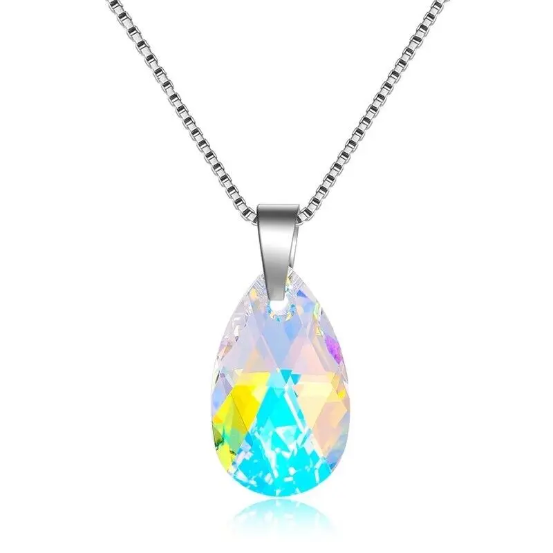 Fashion Royal Crystal Blue Aurora Borealis Adorned Women Silver Jewelry Pendant Necklace