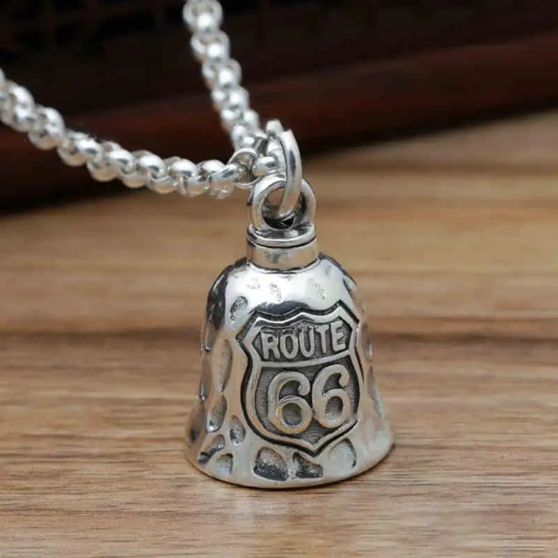 Retro Route 66 Road Sign Bell Pendant Necklace Men's and Women's Street Trend Motorcyclist Accessories Christmas Gift