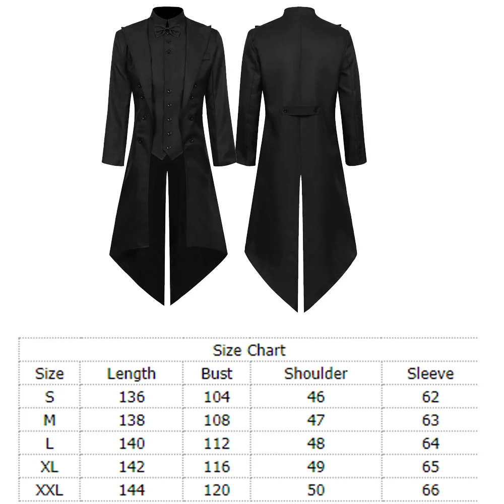 Halloween Carnaval Cosplay Costume para Homens e Mulheres Adultos, Tailcoat Preto, Roupas, Terno, Roupas Medievais