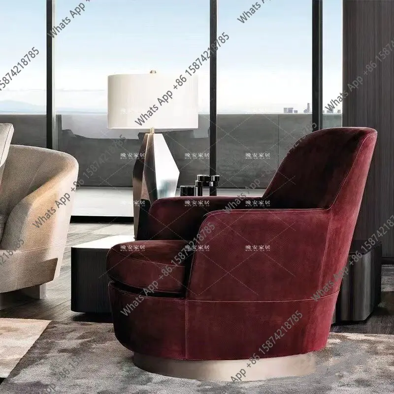 Italian minimalist living room fabric single sofa hotel cafe beauty salon reception leather sofa