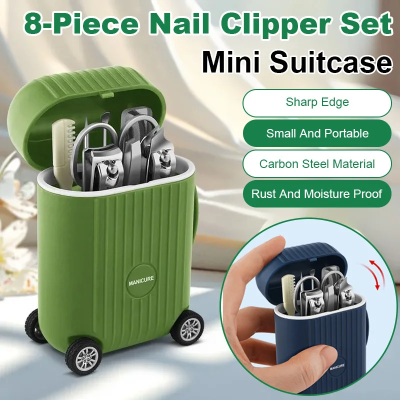 

Stainless Steel Household Mini Suitcase Nail Clippers Tool Nail Scissors Manicure Household Set 8 Nail Clippers Set