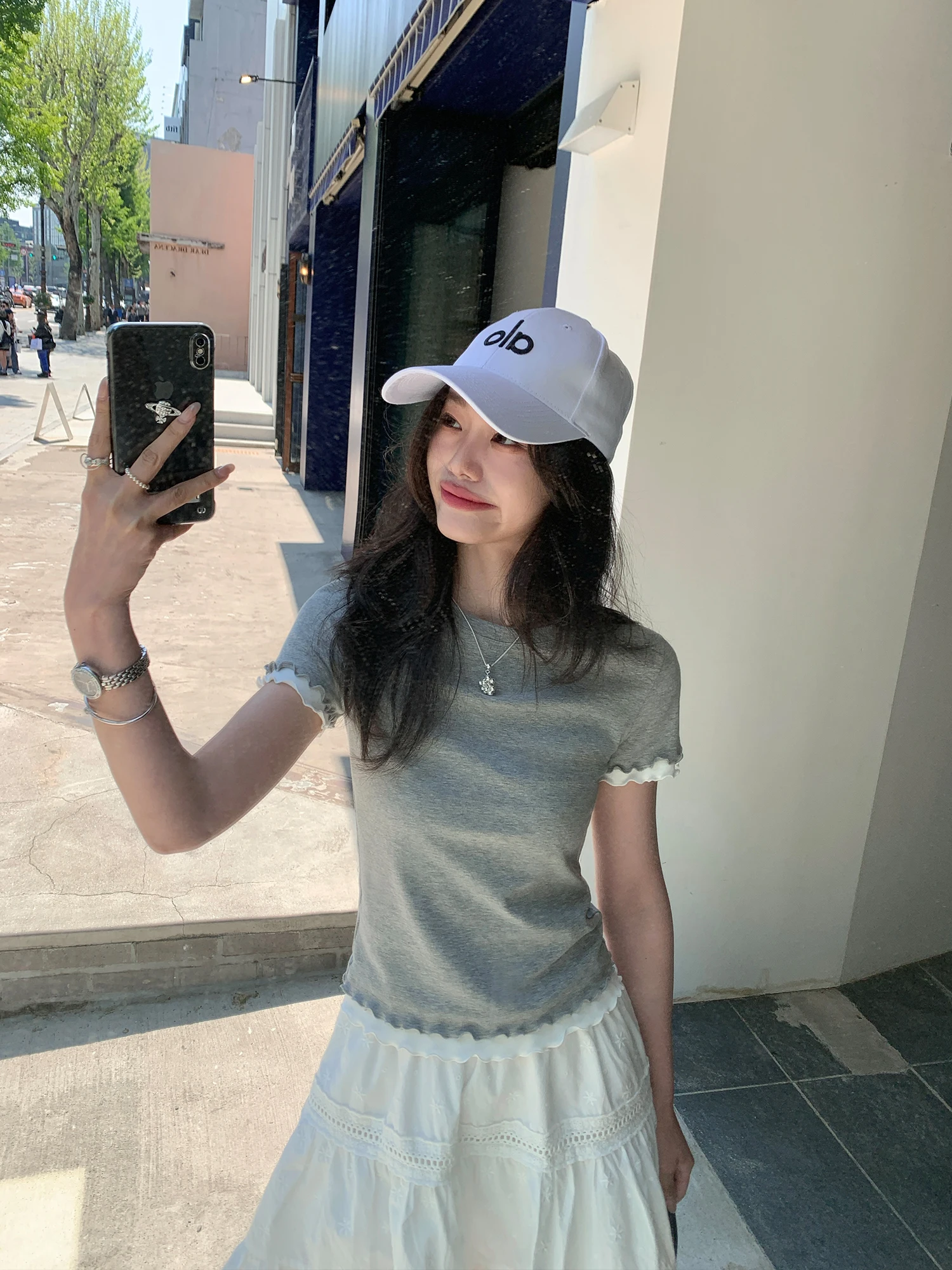 Pusumede First Class Divine T-Shirt Women's Short Sleeve round Neck Short Length Knitted Cotton Blend Elastic Fiber Summer Top