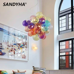 Sandyha Post-Moderne Kleurrijke Glazen Bal Kroonluchters Voor Living Slaapkamer Hanger Lamp Lustres Para Sala De Jantar Opknoping Verlichting