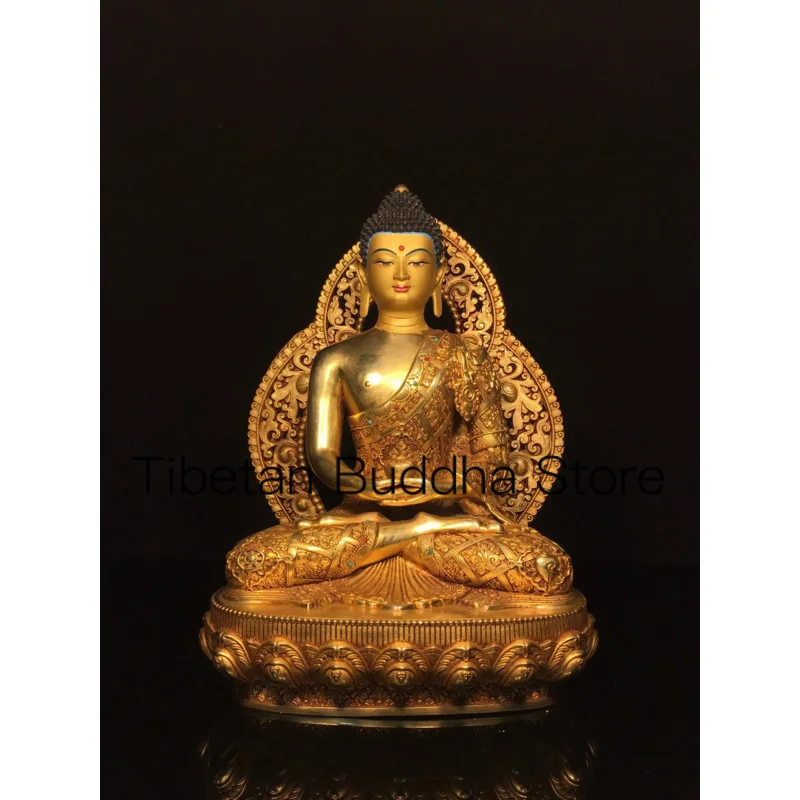 

33.5cm Nepalese Tibetan craftsmanship copper gilded painted face with backlit statue of Shakyamuni Buddha