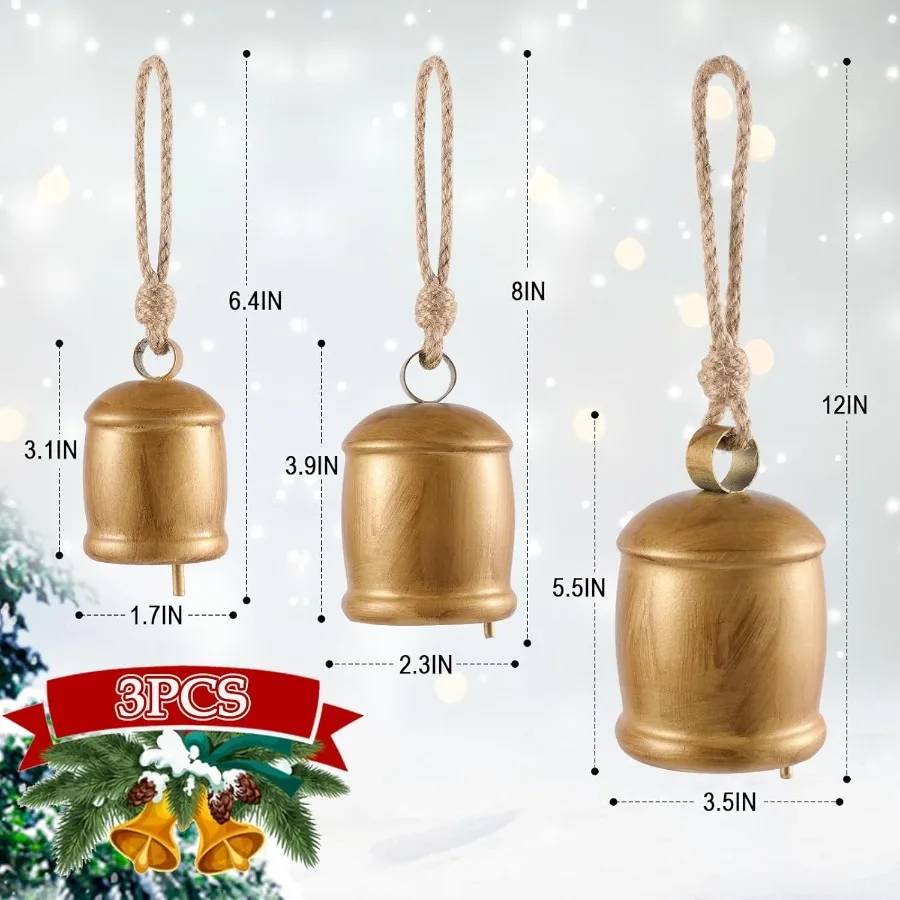 3 قطعة أجراس البقرة العملاقة خمر عيد الميلاد أجراس الزخرفية الشتاء كبير ريفي معلقة جرس الحلي لطاولة رف المركزية #2