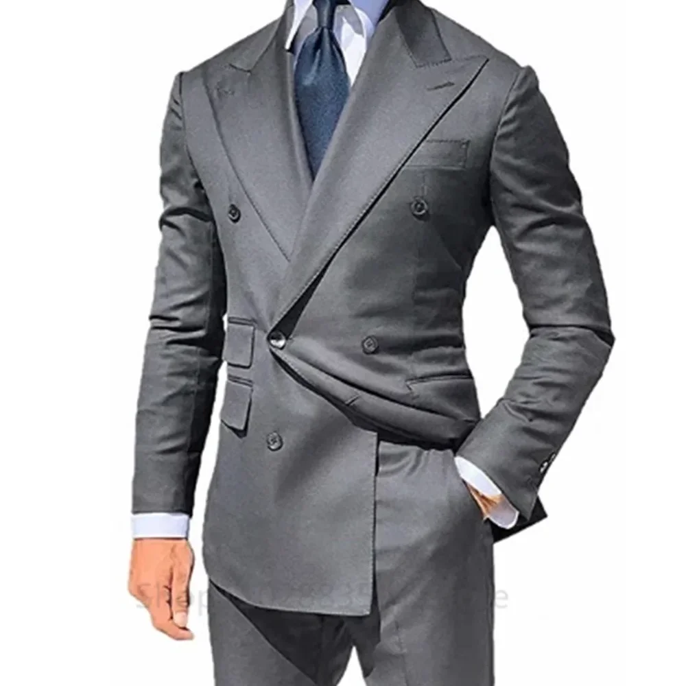 

Новые деловые мужские костюмы с зубчатыми лацканами, комплект из 2-х предметов: пиджак и брюки, элегантный комплект-смокинг для свадьбы, бизнеса, лета, пляжа