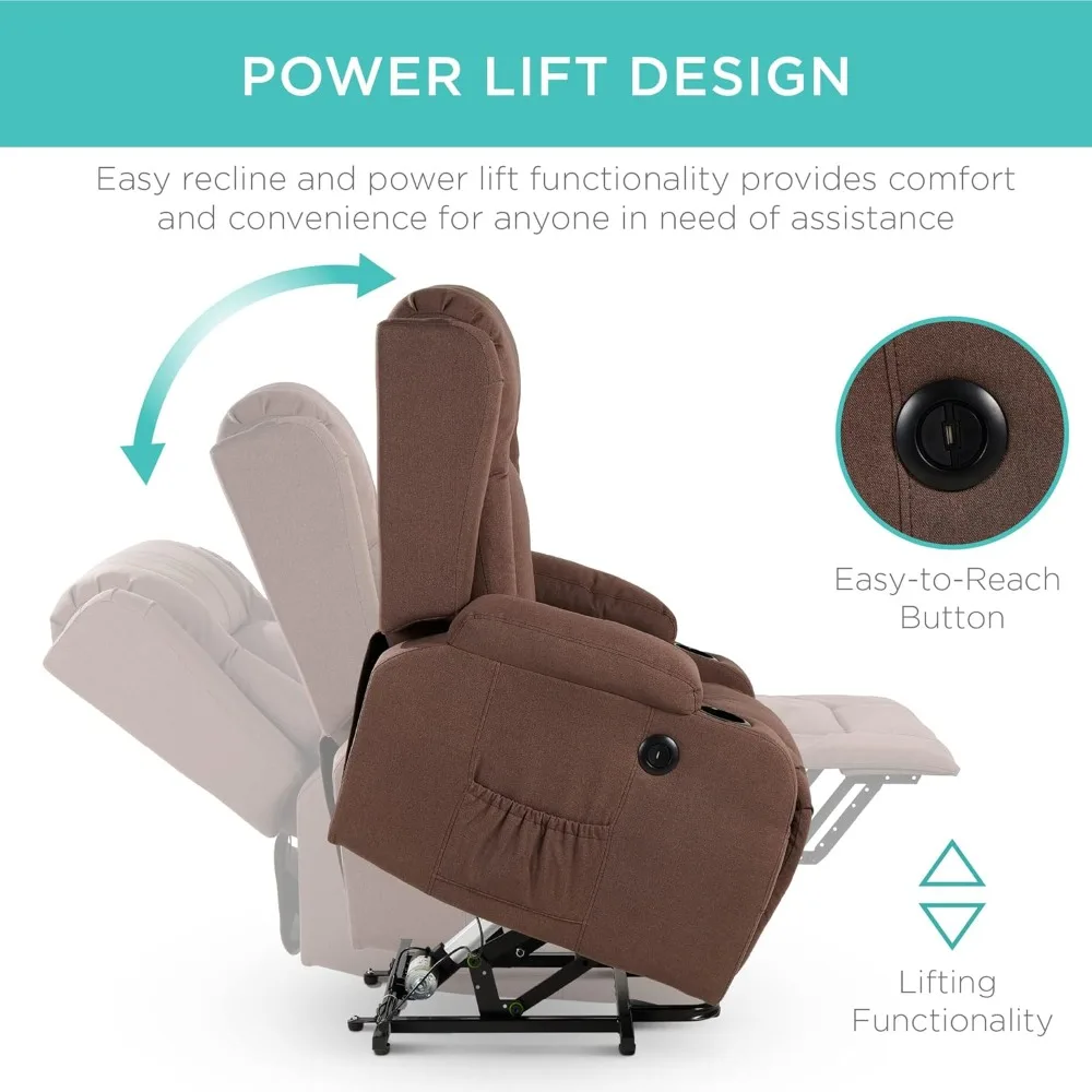 

Modern Linen Electric Power Lift Chair, Recliner Massage Chair, Adjustable Furniture for Back, Legs w/ 3 Positions