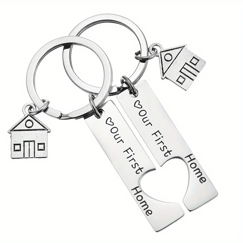 Home Keychain Set, Housewarming Gift for New Homeowners, New House Keyring, Moving in New Home Gift for Couple & Friends