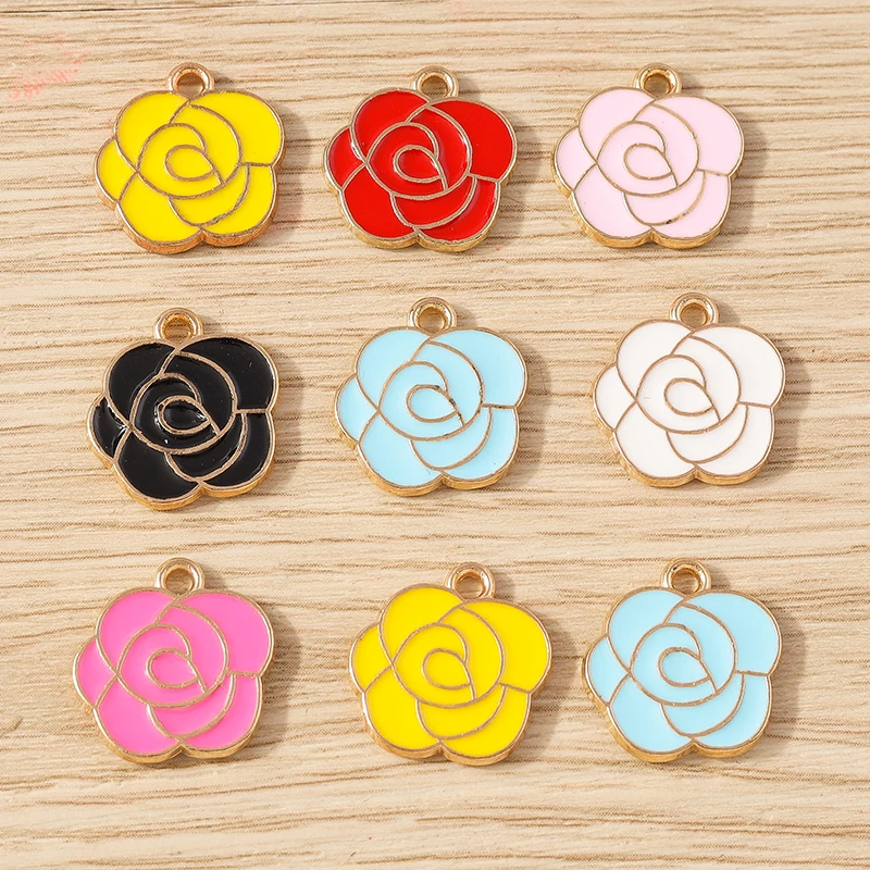 10pcs Cute Colorful Enamel Flower Charms Pendants for Drop Earrings Necklaces Bracelets DIY Crafts Jewelry Making Accessories