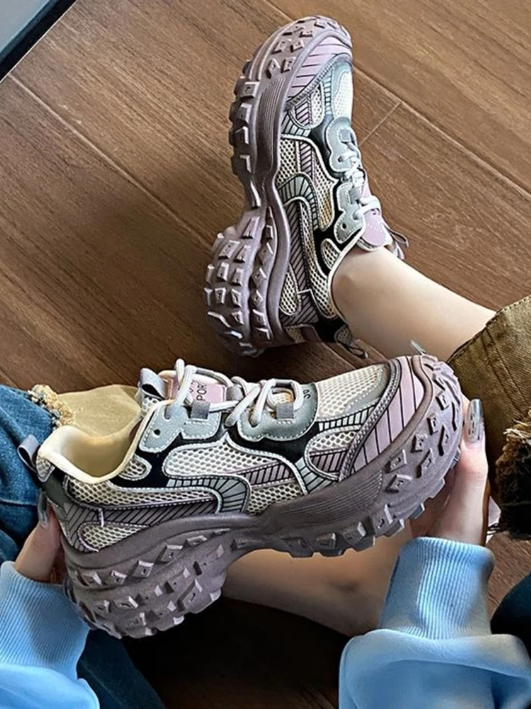 2026 Women Platform Sneakers Summer Breathable Mesh Thick Sole Casual Shoes Height Increasing Chunky Trainers