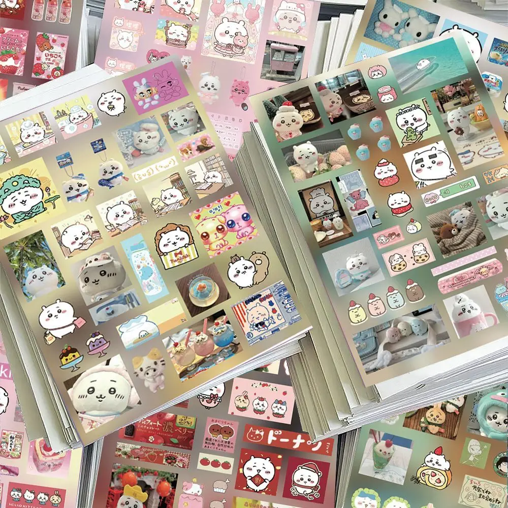 

kawaii Chiikawa 32 Sheets Stickers Waterproof Holographic Decals Healing Anime Journal Material Cute Cartoon Sticker Set