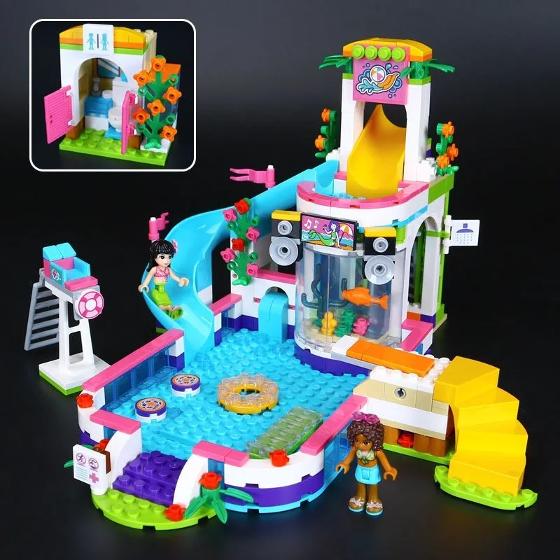 01013 Girls club Heartlake Summer Pool Educational model Building block kit Brick Compatible 41313 friends kid gift set