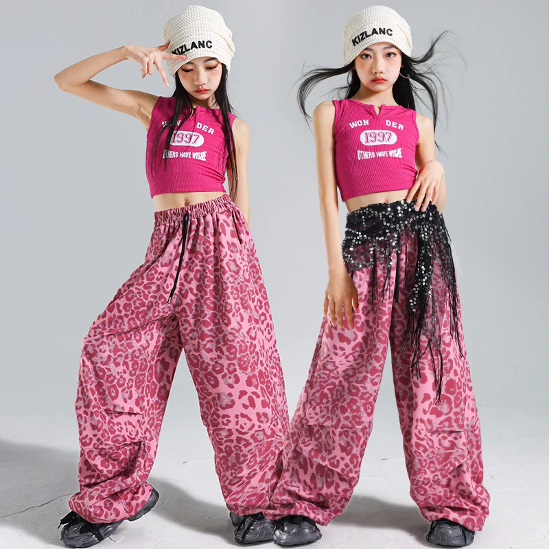 Mädchen K-pop Crop Top Hip Hop Rosa Leopard Cargo Hosen Kleidung Kinder Street Dance Mädchen Gruppe Bühne Kostüme kinder Streetwear