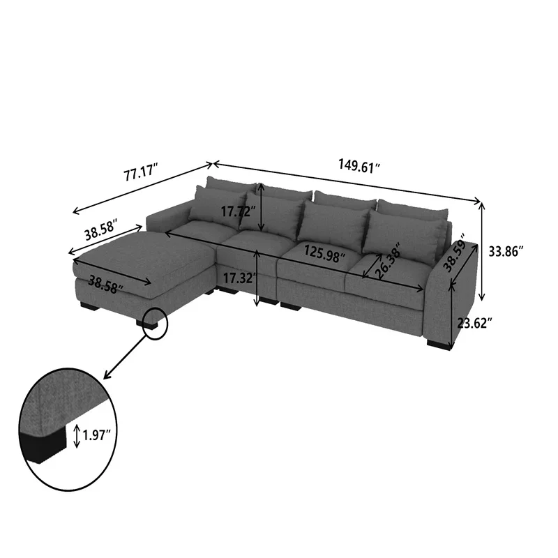 NOVA Living Room Couch Sofas 21BSSC006 White Fabric Sofa Cover Corner Modular Sofa Sectional Couch Set Modern Furniture