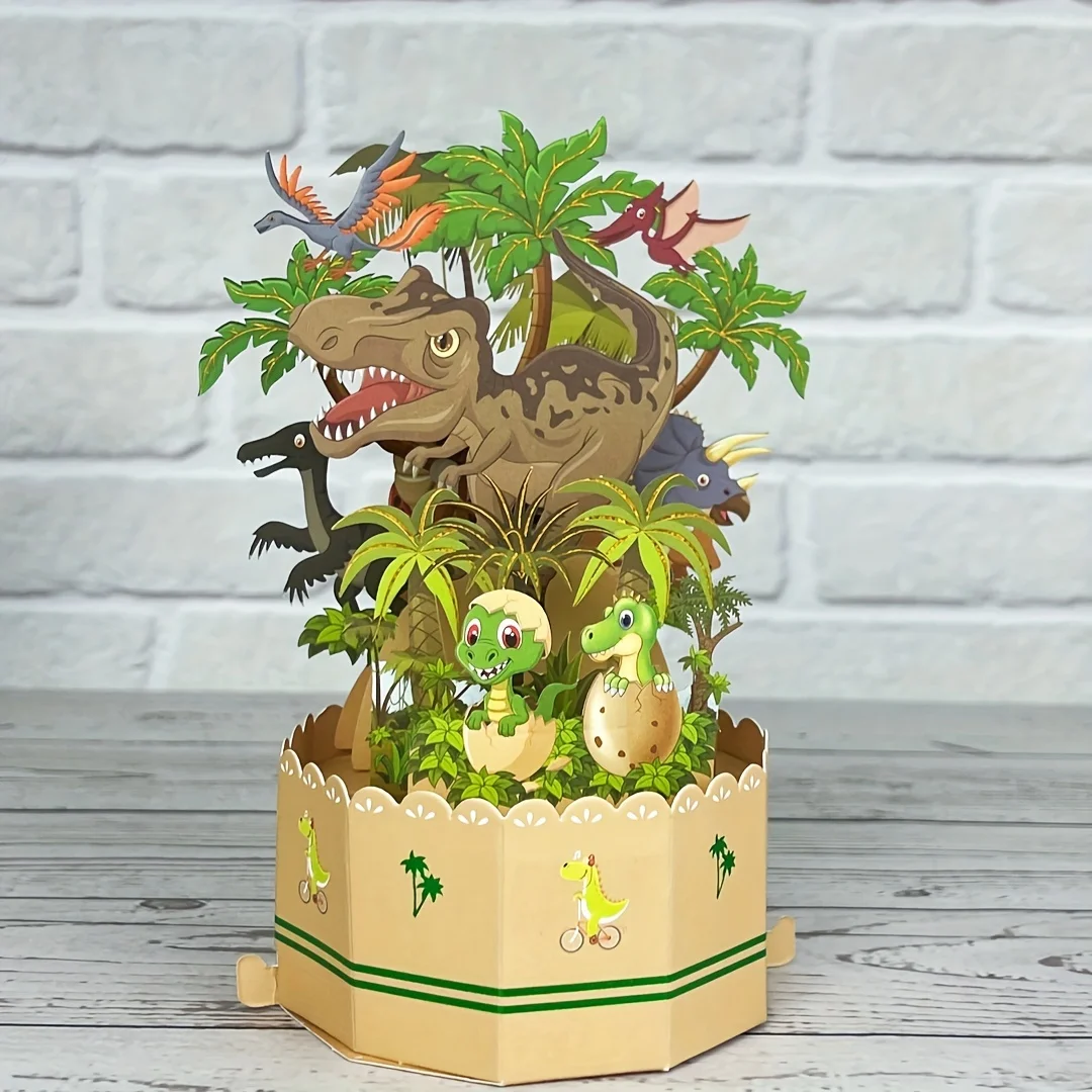 1 Stück 3D-Dinosaurier-Grußkarte mit Umschlag, Cartoon-Tier-Thema, Geburtstagsgeschenk, festliche Artikel, Dinosaurier-Party-Dekorationen – Detail 2