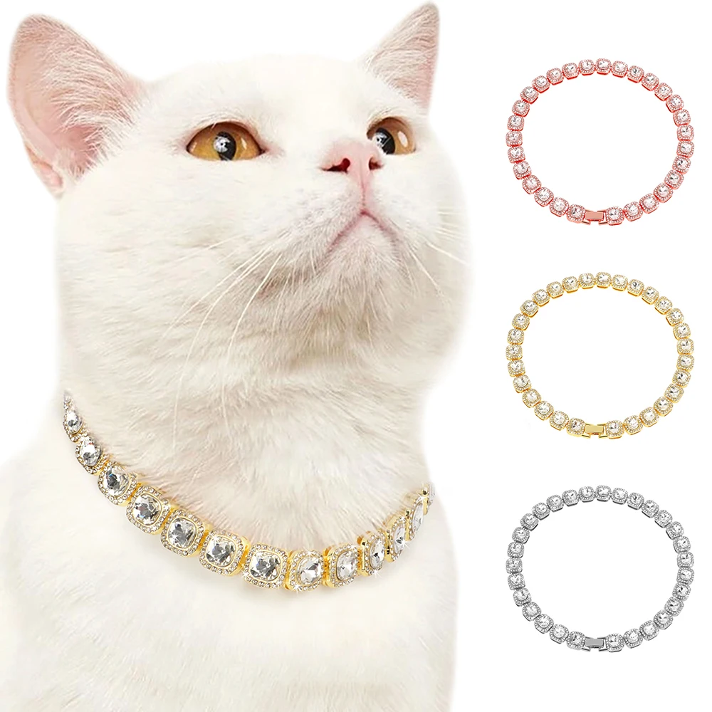 

Bling Rhinestone Cat Necklace Adjustable Dog Cat Collar Bling Cats Pupply Choke Collars For Small Dogs Cats Rabbit Pet Accessory