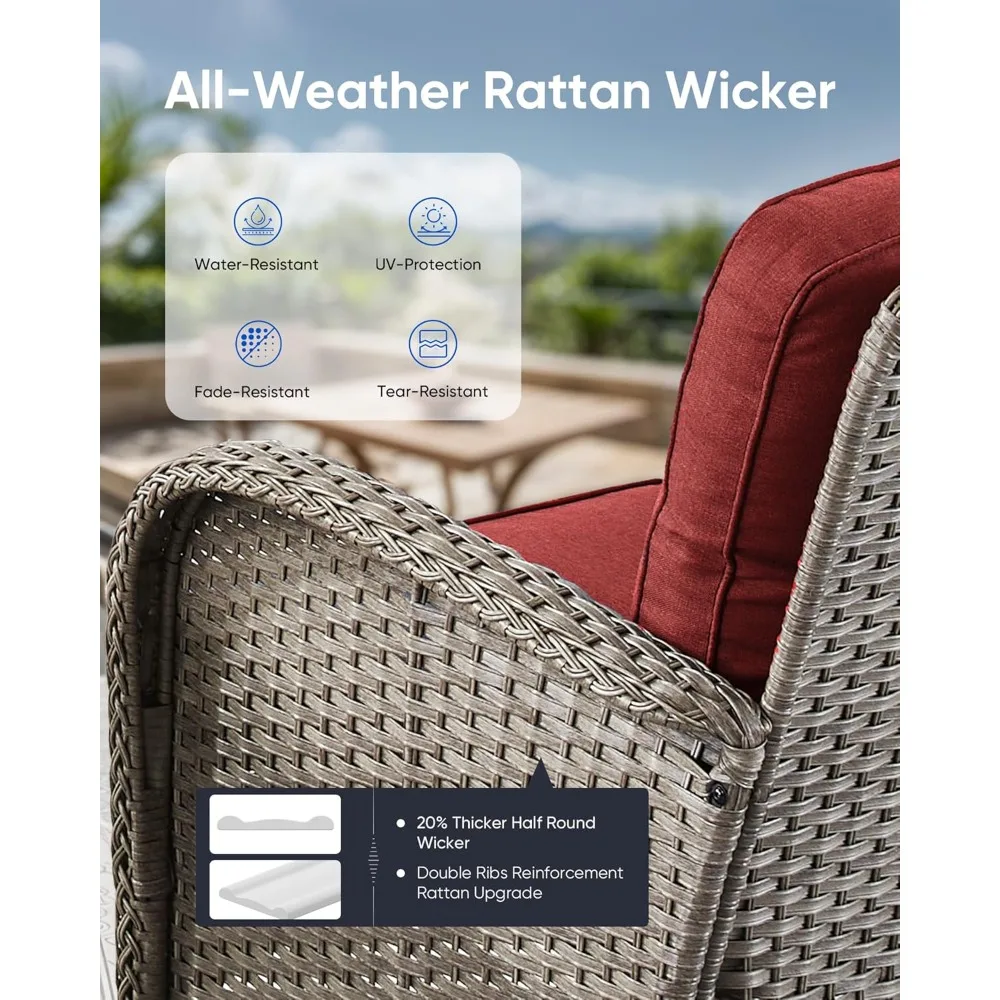 طقم كرسي هزاز دوار خارجي مكون من ثلاث قطع وطاولة فناء، بما في ذلك طاولة جانبية