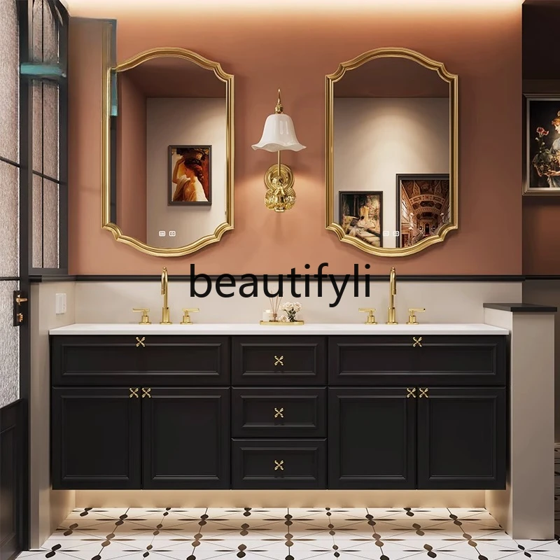 

Light luxury American style oak paint bathroom cabinet combination bathroom washbasin customization