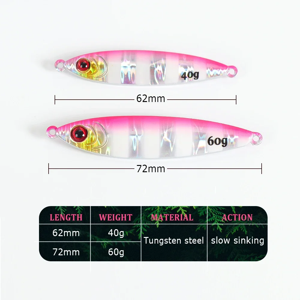 SUPERLURES Tungsten Jig Lures 40g 60g 1PC Tungsten Material Luminous Laser Paper Metal Jigging Saltwater Fishing Hard Bait