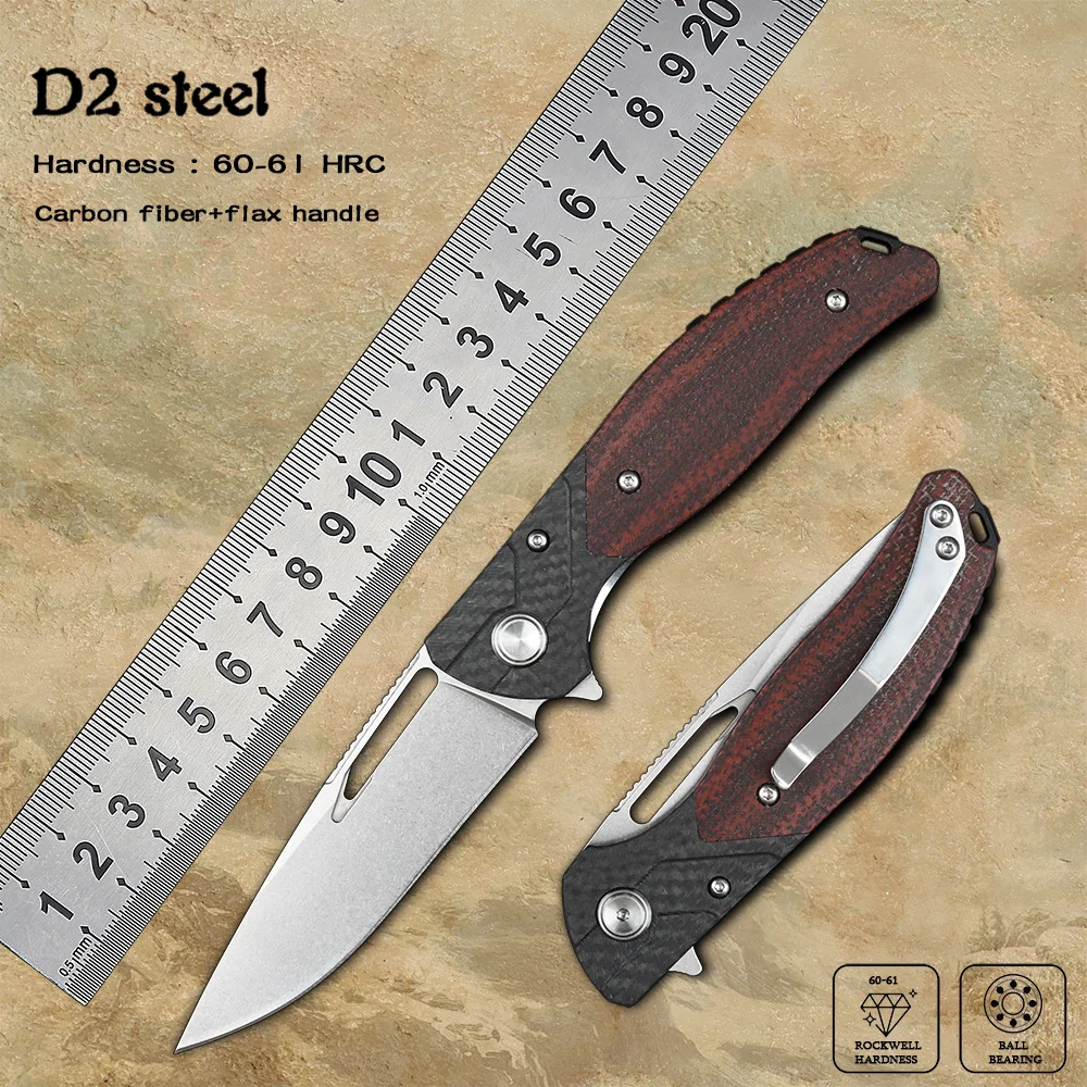 D2 Steel Blade Camping Knife Self Defense Utility Hand Tools Tactical Pocket Folding Knife Outdoors