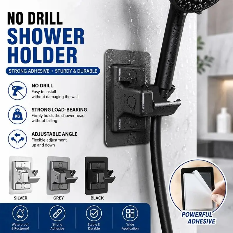 1Pcs No Drill Shower Head Holder Self Adhesive Adjustable Wall Mount Bracket Waterproof Bathroom Handheld Shower Accessory