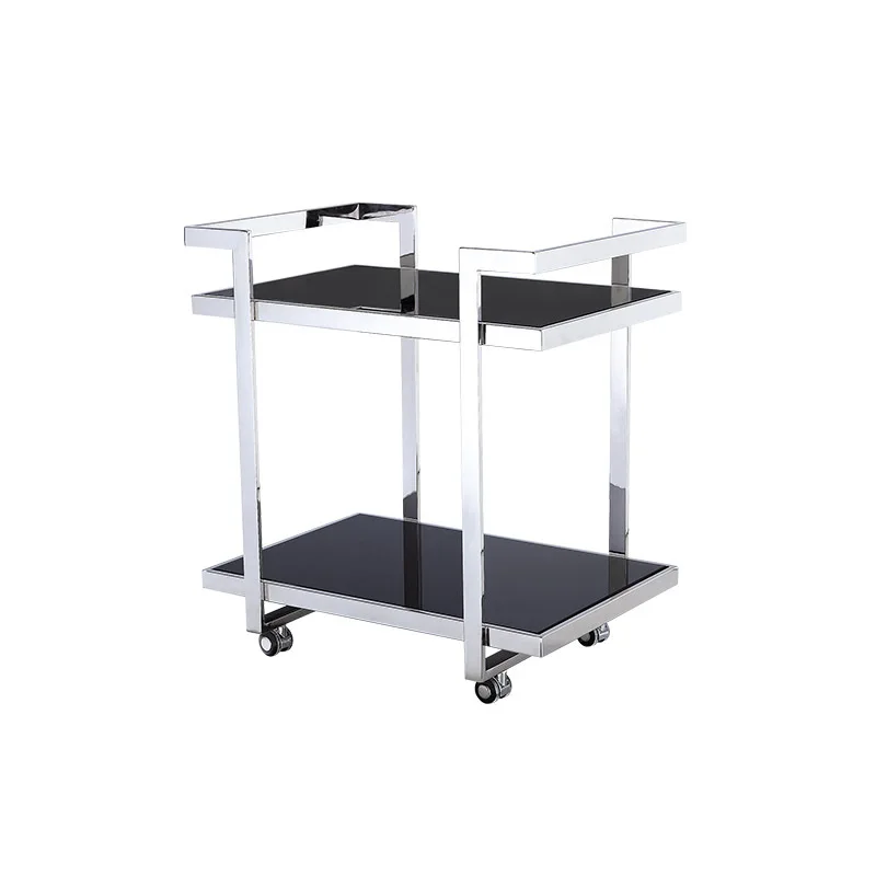 

Movable simple creative glass edge bedroom coffee table living room household stainless steel modern sofa square corner table