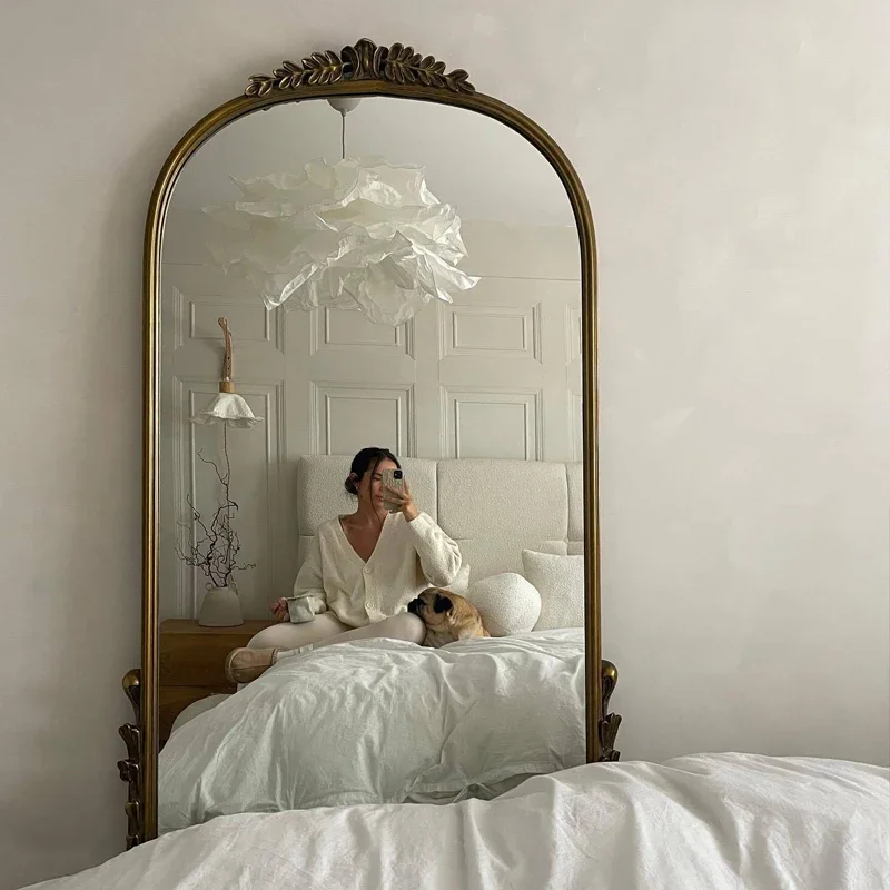 

European-Style Retro Full-Length Retro Mirror Fireplace Dressing Living Room French Carved Large Fitting Floor Mirror