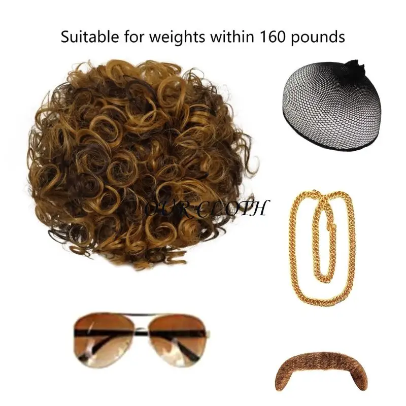 60S 70s 80S COSTUTTO Accessori in costume hippie con parrucca falsa catena in oro collana per il compleanno Halloween Party