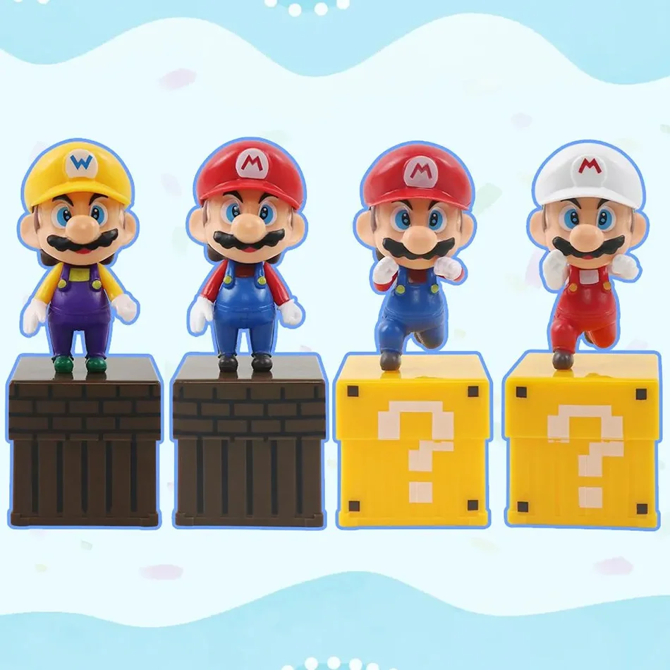 

4 шт. фигурки персонажей Super Mario Bros, милые фигурки Боузера в стиле аниме с сумкой для хранения, игрушки для детей, подарки