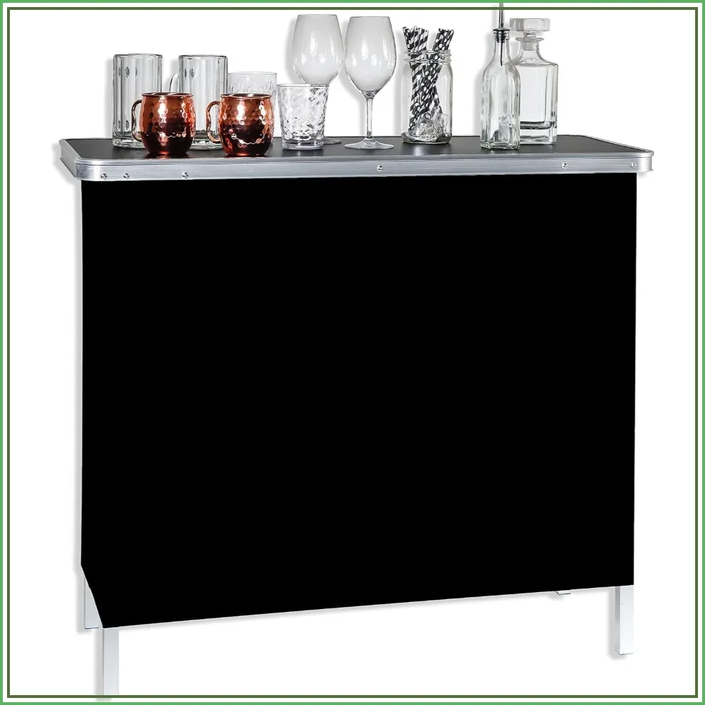 

Portable Bar Table with 2 Shelves, Skirt and Carrying Case Included