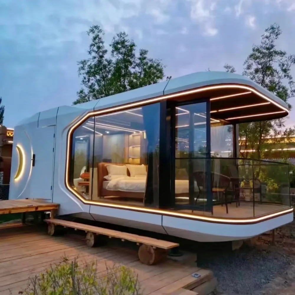 منزل حاوية جاهز بتصميم حديث للاستخدام العائلي، منزل صغير محمول للمكتب في الفناء الخلفي