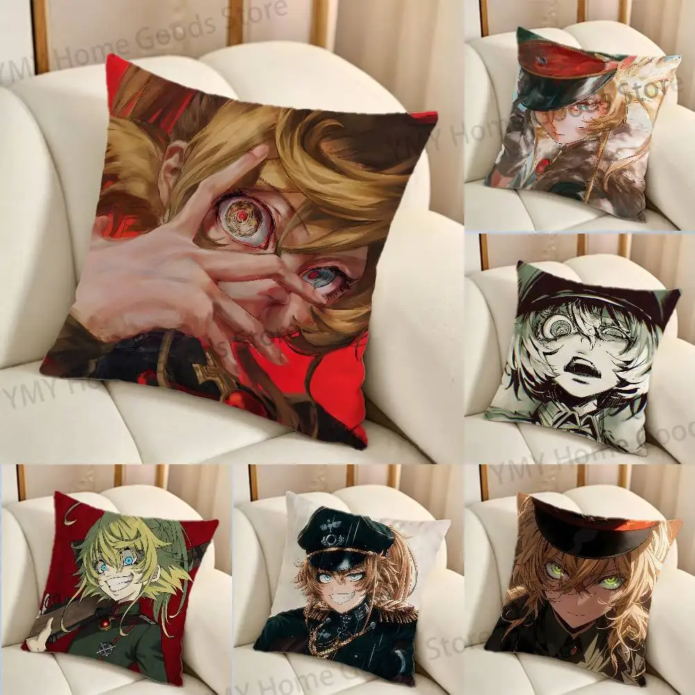 Anime T-The Taga of Tanya the Evil Cartoon Cartoon Printing Pillowcase Customized Pillow Cover for Sofa Home Decor