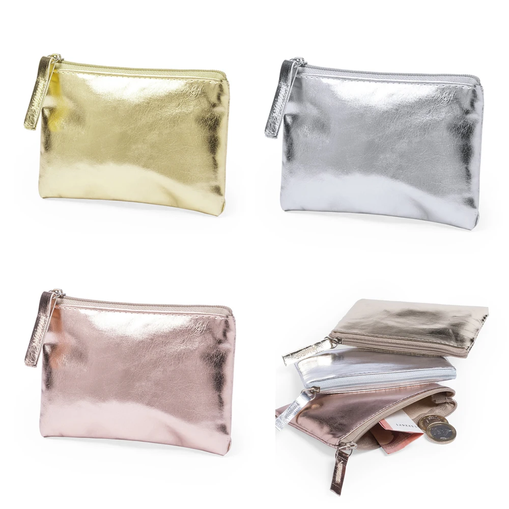 NEW Silver Gold PU Leather Coin Purse Wallet Simple Fashion Waterproof Coin Bag Portable Card Holder Key Coin Earphone Pouch