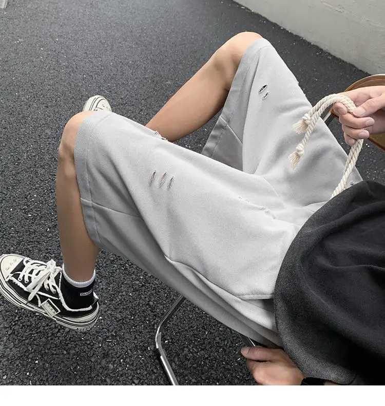 High Street Ripped Men Summer Retro Sports Cropped Pants