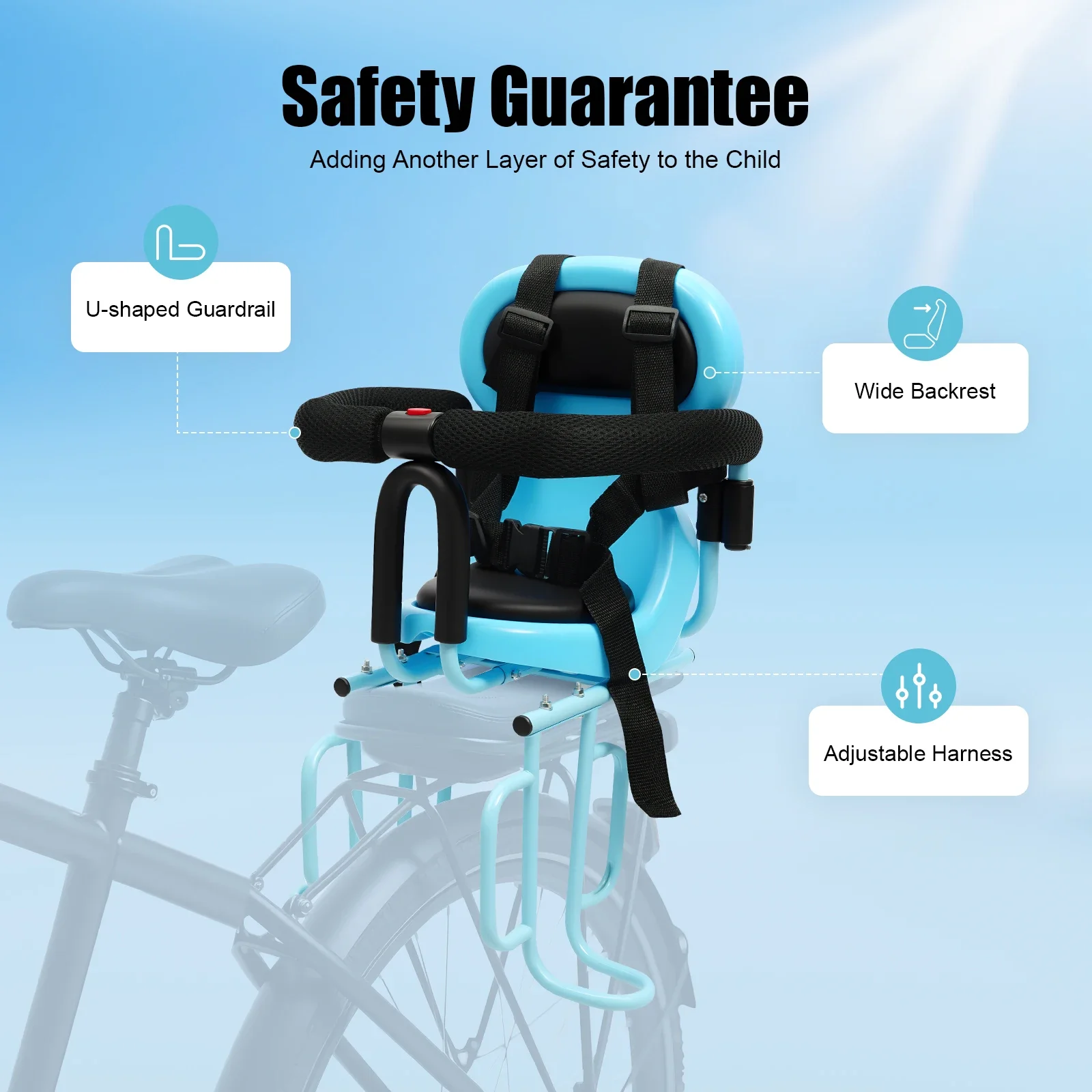 

Rear Child Seat for Adult Bicycle, with Cushion and Safety Belt, Suitable for Children