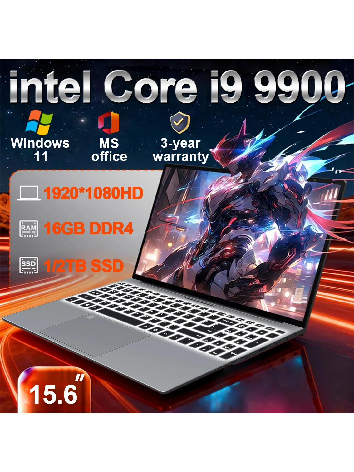 Nowy laptop 2026 z procesorem Intel Core I9 9900, 16GB DDR4, 1TB/2TB SSD, Windows 11 Pro, do pracy biurowej i gier, notebook, laptopy. — zdjęcie produktu 7