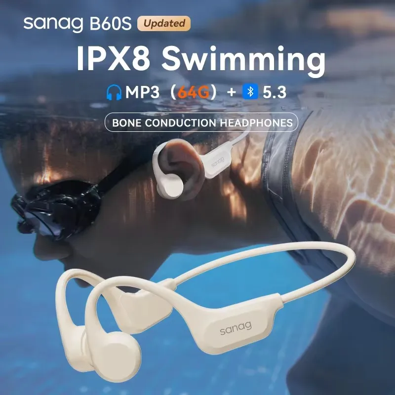 

True Bone Conduction Wireless Earphone Swimming Riding Headphones 64GB Offline Local MP3 Playback Earbuds