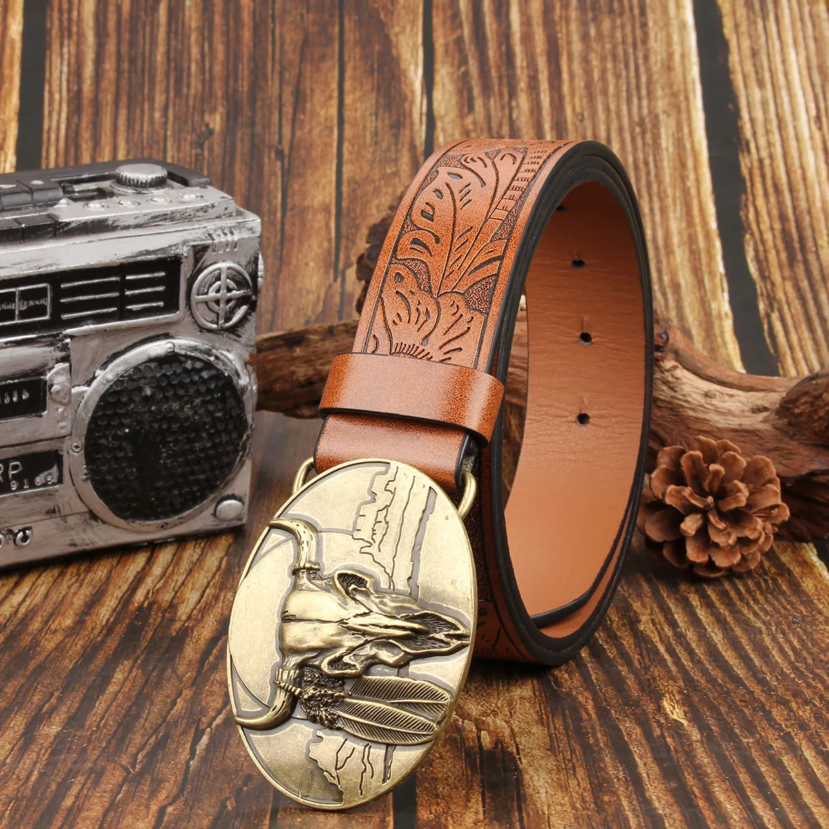 Новый джинсовый ремень в стиле вестерн с коровьей головой, мужской ремень с пряжкой в стиле ретро, трендовый ремень, персонализированный ремень в этническом стиле для мужчин на Хэллоуин