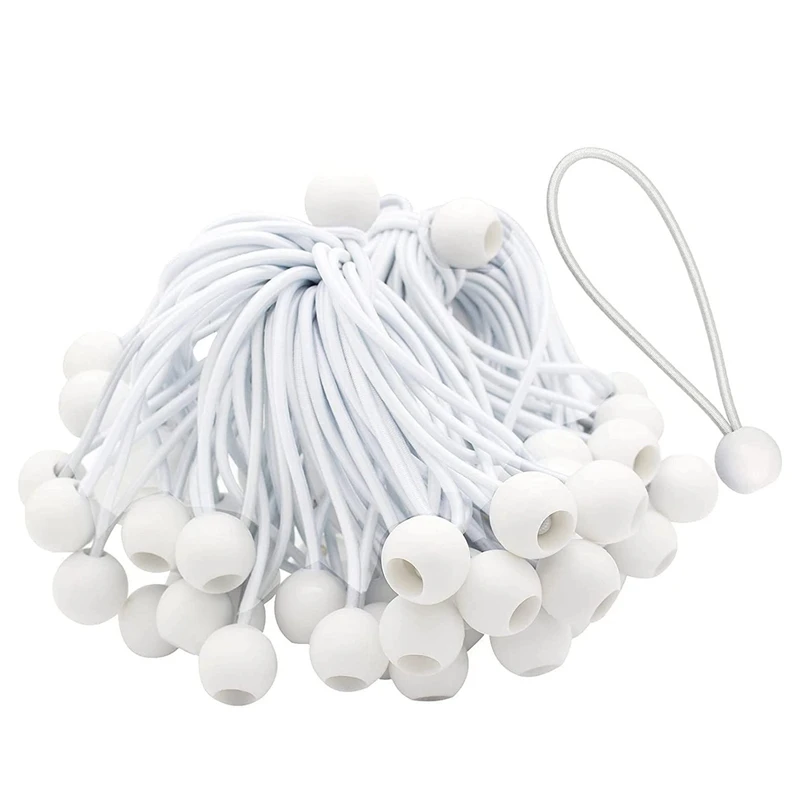 250 Pcs Bungee Cord With Balls Elastic Ties Bungee Toggles Ties For Marquees,Tents Banners,Flag Poles,Tarp (White)