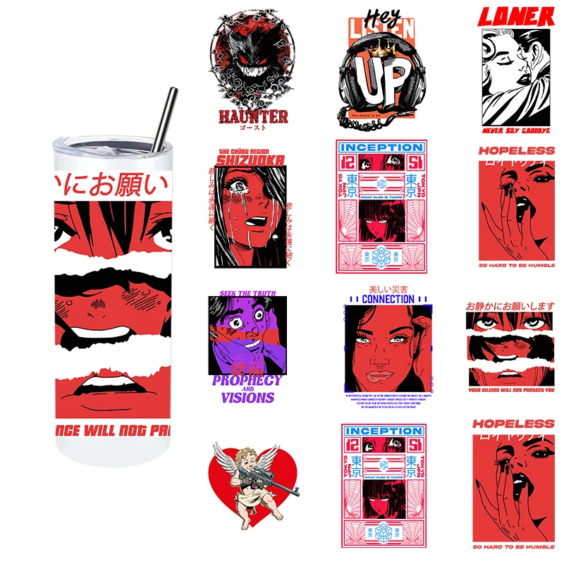 

LETOP 1PCS Film Cartoon Red Chacracter Uv Dtf Impresora 20Oz Can Glass Cup Wrap Transfer Stickers For Glass