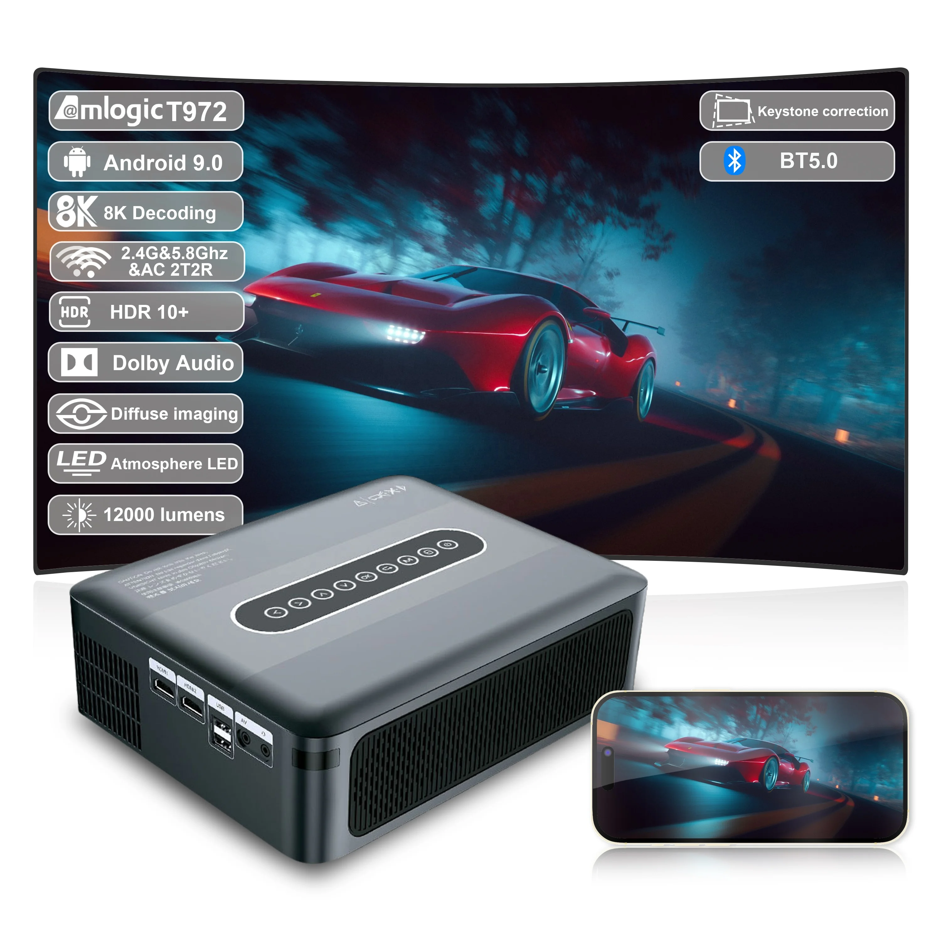 X1 Android Mini Projector 4K Portable Android 9 2G RAM 16G ROM Home Theater LCD Pocket High Lumen Wireless Smart Projector X1