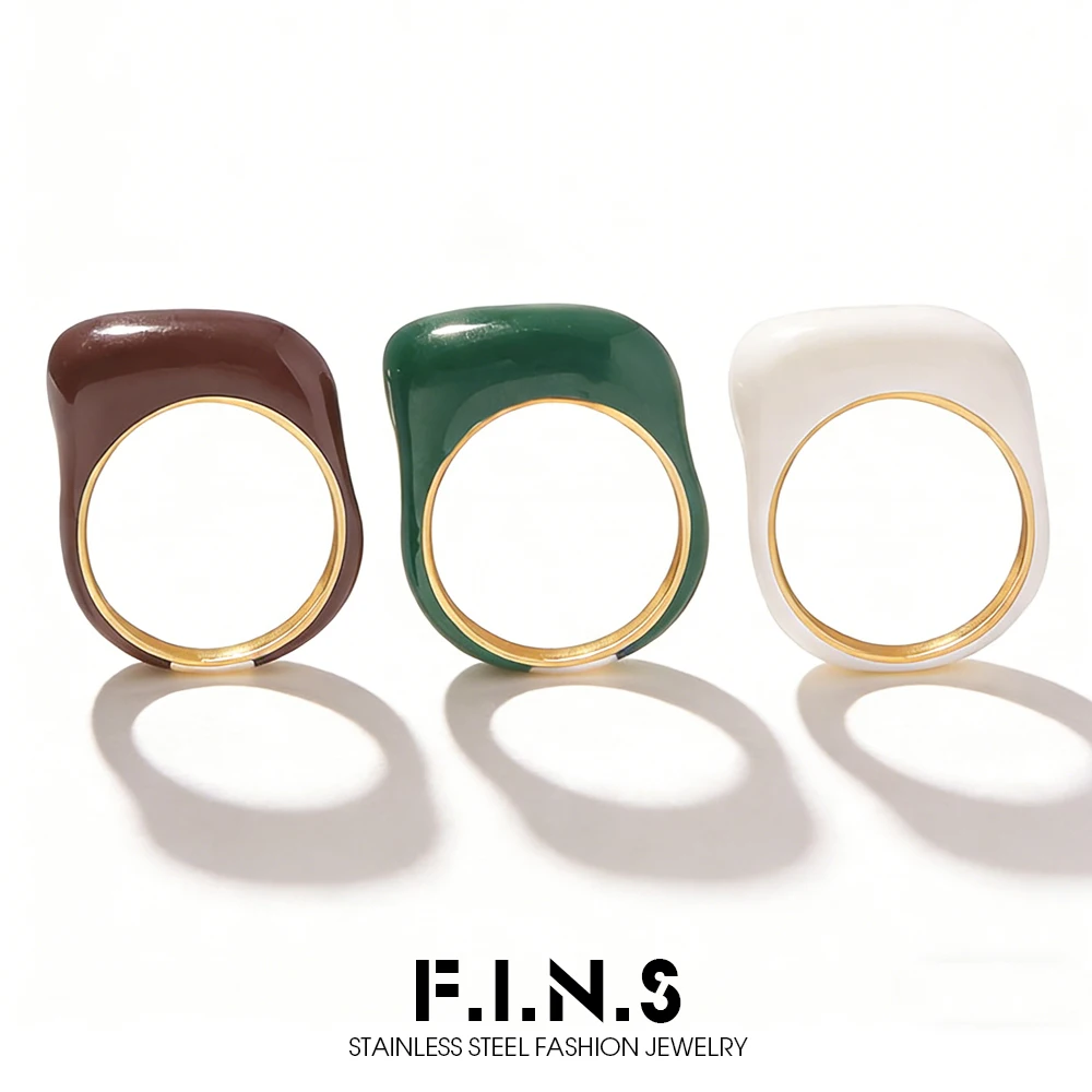 

F.I.N.S Multi Color Enamel Stainless Steel Rings For Women Gold Plated Waterproof Aesthetic Ring Girls Casual Fashion Jewelry