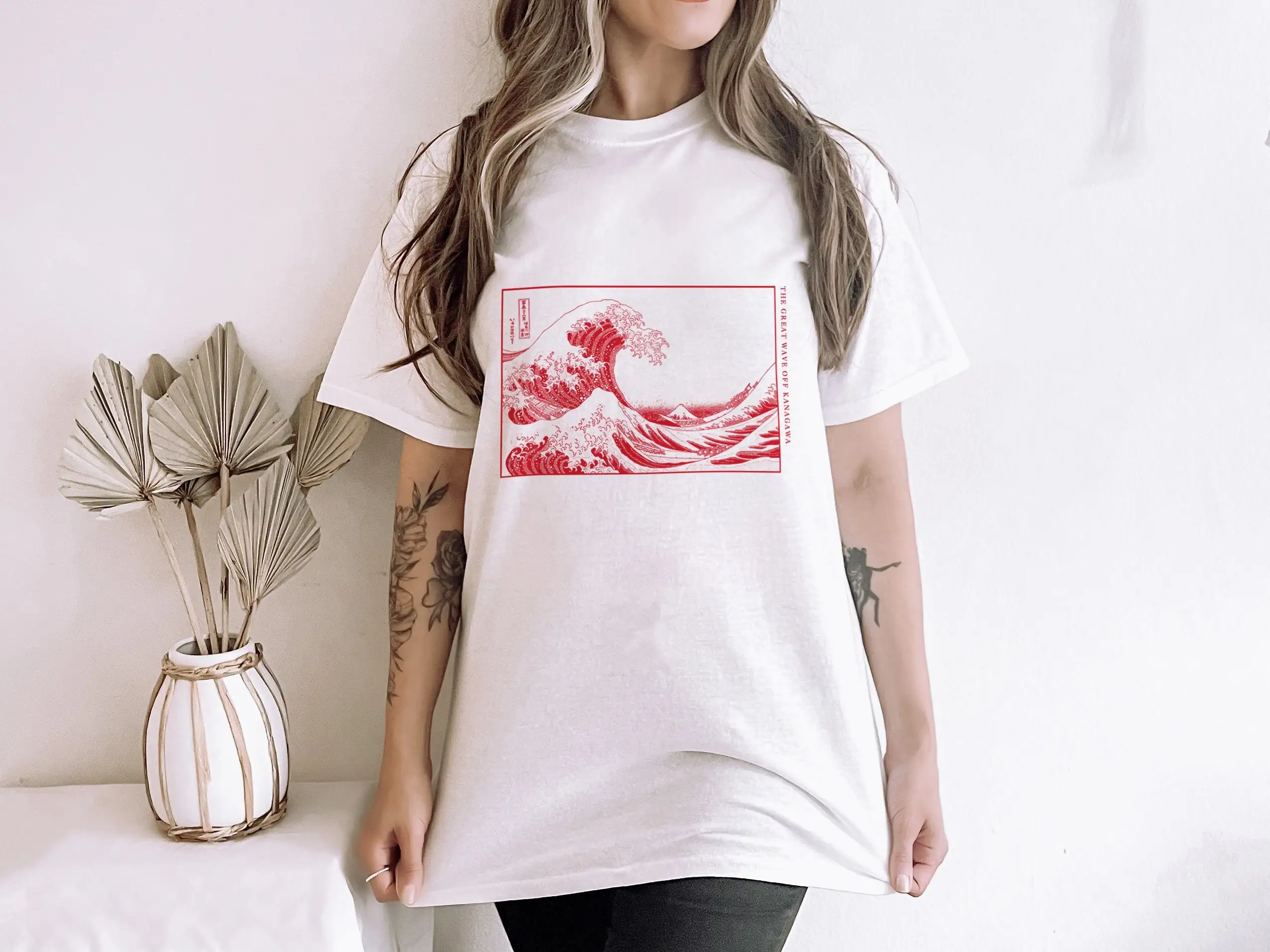 The Great Wave T Shirt Classic Art S For Students Aesthetic Japanese Red Design