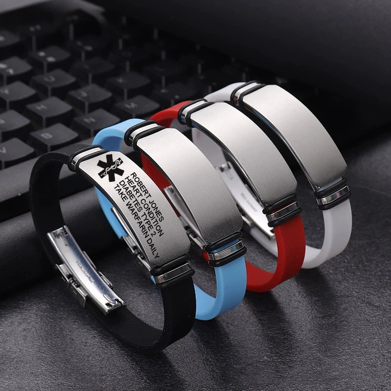 

Personalized Medic Gifts Custom Medical ID Bracelet Medical Alert Bracelet Engraved Silicone Medical Emergency Bracelets