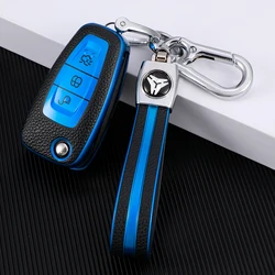 For Ford Focus 2 3 MK3 ST RS Ecosport Kuga Escape Fiesta C-Max S-Max Mondeo Car Folding Key Case Cover Holder Protector Keychain