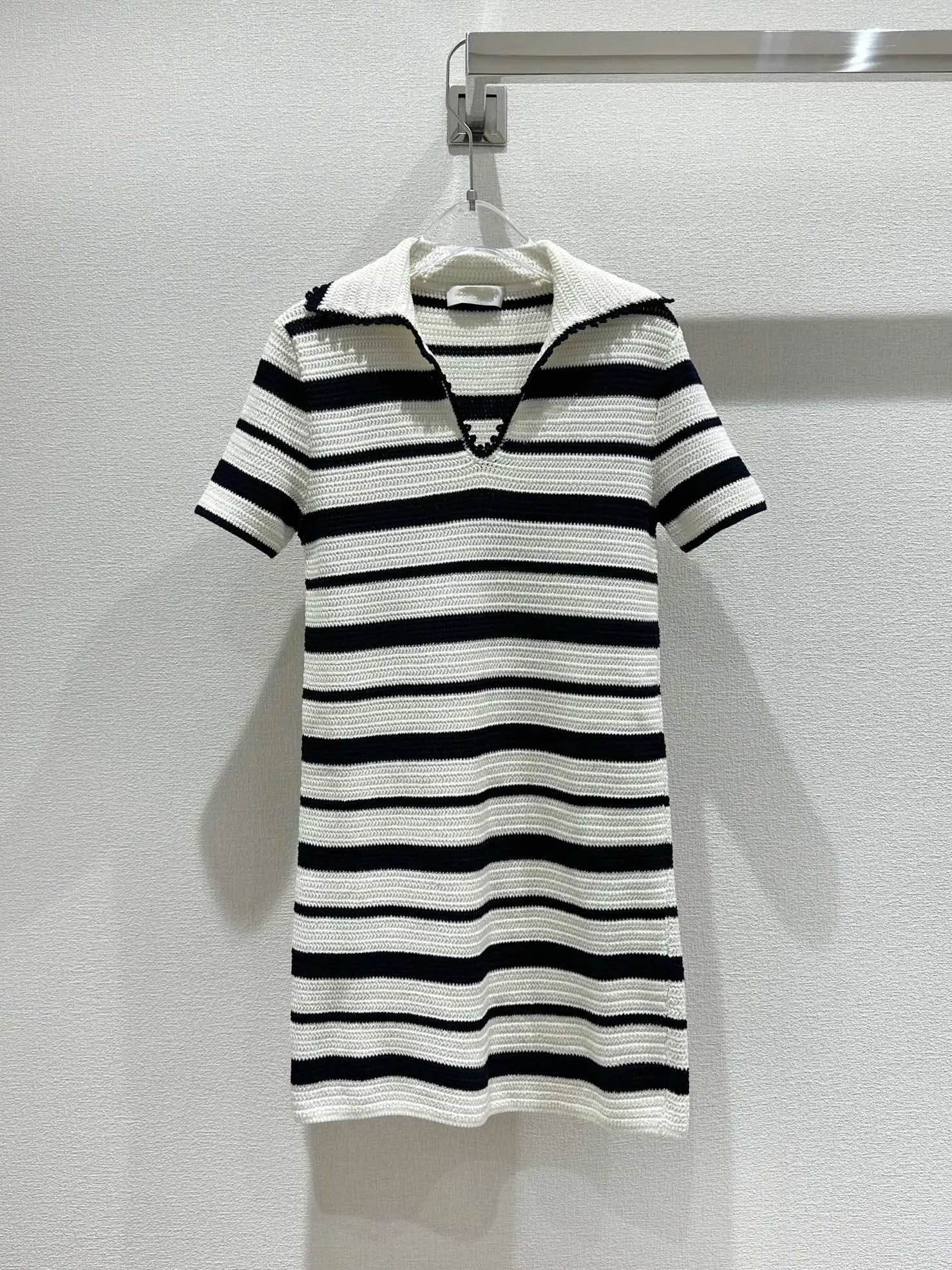 Women's ClothingLapel striped dress, made of custom-woven and dyed wool blend,